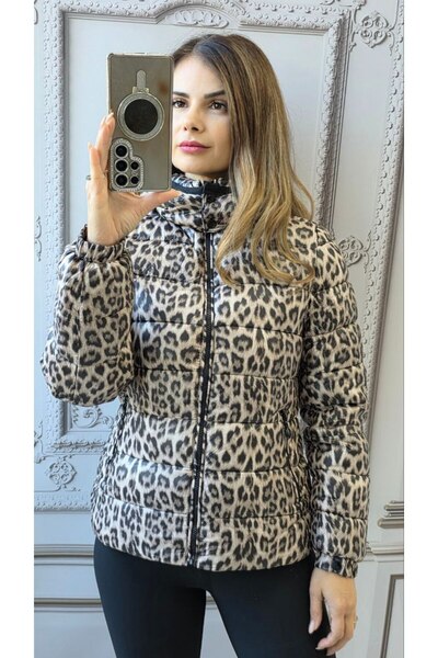 MAXORA SHOP Women's Animal Print Short Jacket with Zipper and Detachable Hood