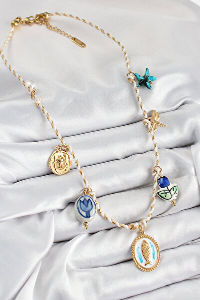 Skygo Ceramic Motif Fish Figured Model Cream Thread Women's Necklace - Tj-Bko10400