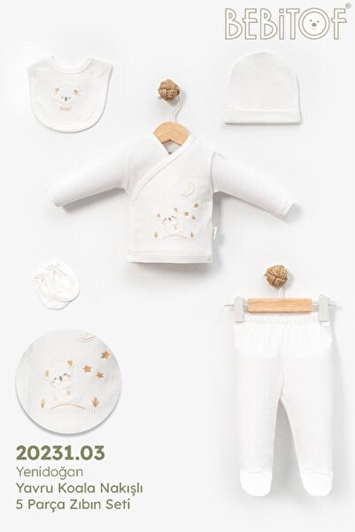 Bebitof 100% Cotton Cute Baby Koala Patterned 5-Piece Newborn Hospital Departure Bodysuit Set BBTF.EKR.