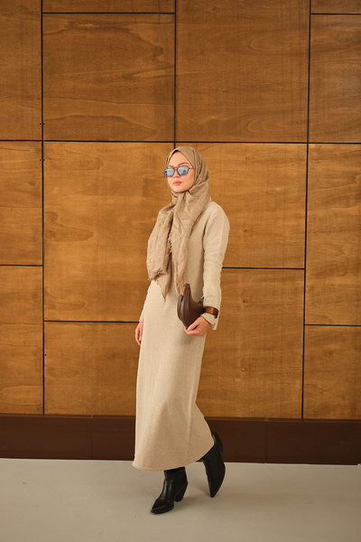 LOCCO Kadın Geniş Kol Triko Elbise Krem