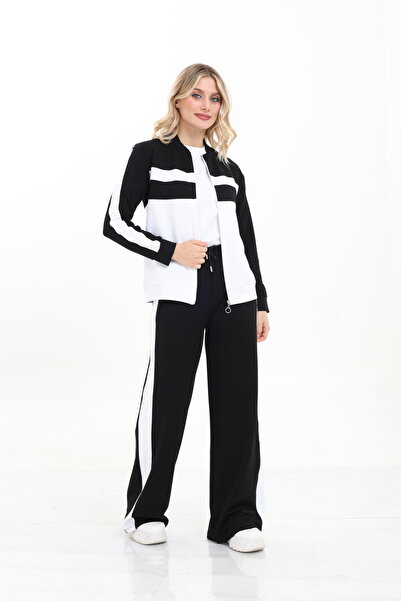 HEDEF DAİSY Women's Clothing Sports Model Zipper Detailed Modal Fabric Bottom Top and T-Shirt Set