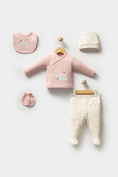 Bebitof 100% Cotton Cute Moon and Clouds Patterned Baby 5-Piece Newborn Hospital Discharge Bodysuit Set