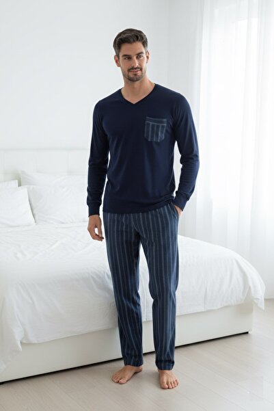 bie's Ανδρικό σετ θερμικής πιτζάμα με μακρυμάνικο χειμερινό σετ με μακρυμάνικο σετ με μανσέτες στον αστράγαλο και τσέπες στο στήθος