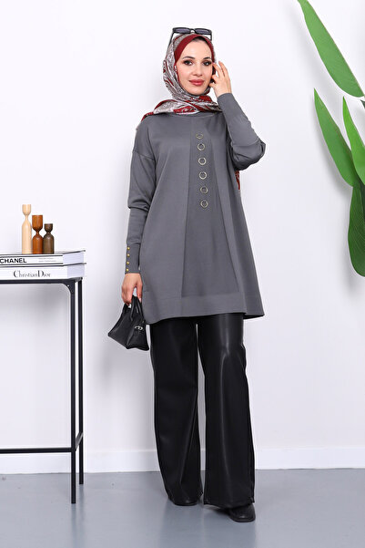 İmajButik Cold Yarn Knitwear Tunic with Smoked Front Detail