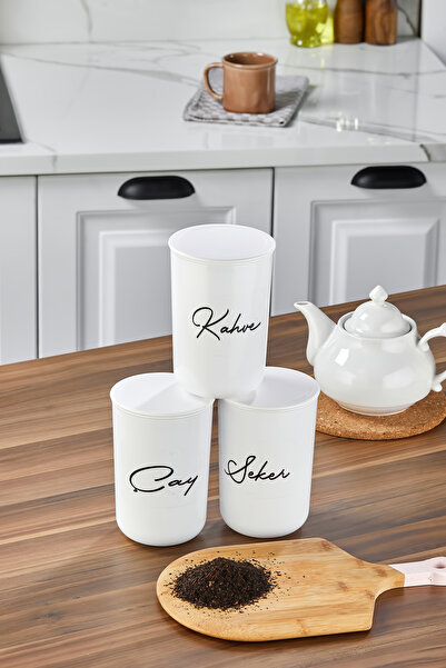 MODA OZY 3-Piece Plastic Vacuum Lid Transfer Label Acrylic (Plastic) Tea/Sugar/Coffee Jar 900ml