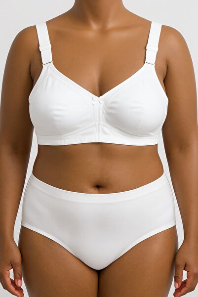 enmodaiçgiyim White Large Size C Cup Stitch-Free No Underwire No Sponge Shaping / Sculpting Wide Strap Bra - No Trace