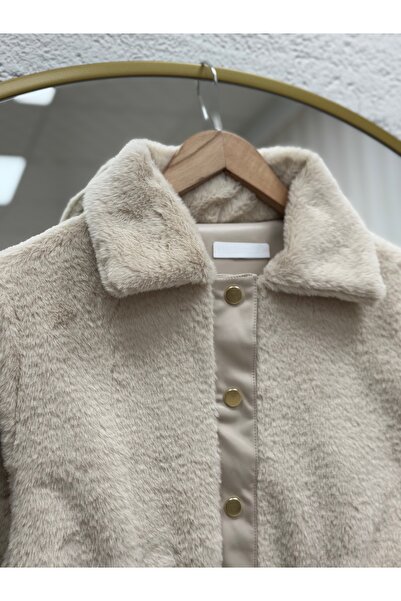 BENAHOLL Bemesia Buy Plush Coat with Snap Fasteners-Bn8599 Stone