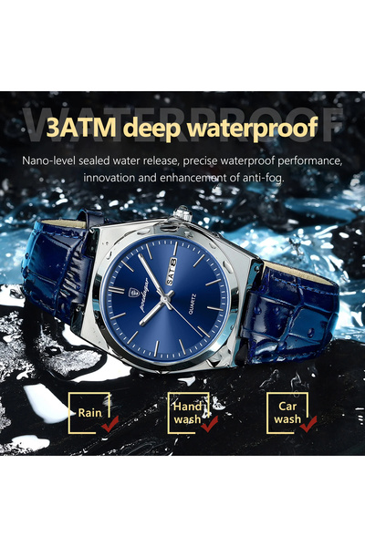 POEDAGAR Ceas bărbătesc de lux la modă, cu afișaj dată, zilele săptămânii, cuarț, piele, negru, albastru