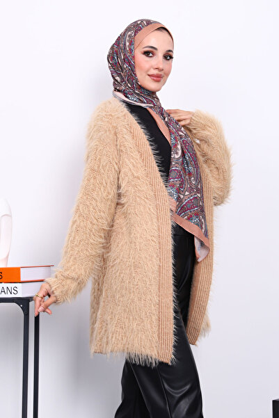 İmajButik Mink Long Angora Soft Knit Cardigan