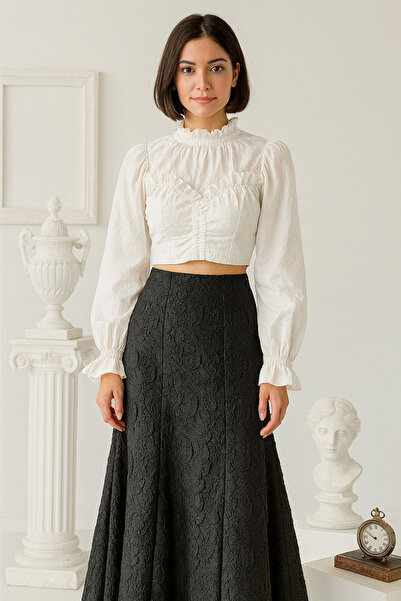 ŞIK VE MUTLU Jacquard Asymmetrical Patterned Periodic Skirt