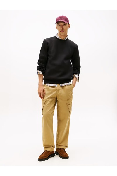 Tommy Hilfiger Erkek Dokuma Kumaş Düz Bisiklet Yaka Siyah Sweatshirt MW0MW40861-BDS