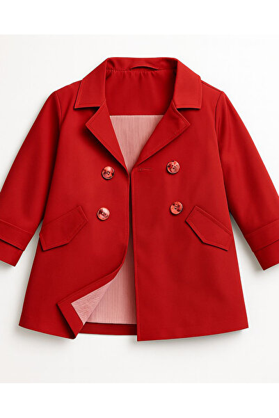 Emsun Kız Bebek Gabardin Kumaş Kırmızı Trençkot