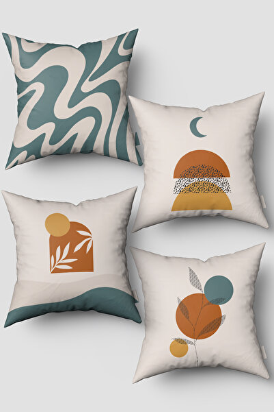 EsnafAli Σετ με 4 καλύμματα μαξιλαριών με γεωμετρικό σχέδιο κρεμ μποέμικο