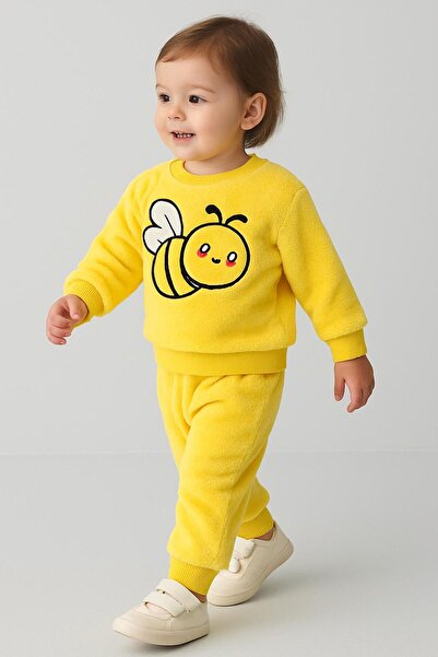 nevrankids Unisex Kışlık Welsoft Arı Nakışlı Takım - Sarı