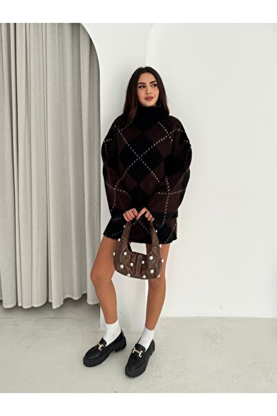 MAXXANA Turtleneck Oversized Sweater and Mini Skirt Two-Piece Knitwear Set