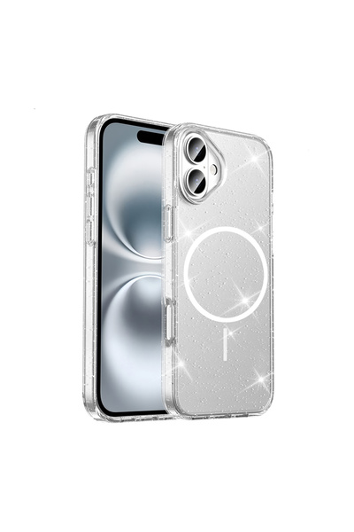 UnDePlus Apple iPhone 16 Plus Kılıf M-safe Şarj Özellikli Şeffaf Sağlam Simli Maris Kapak