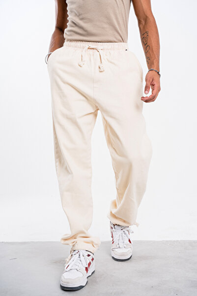 Denim Republic Men's Beige Loose Pants Gabardine
