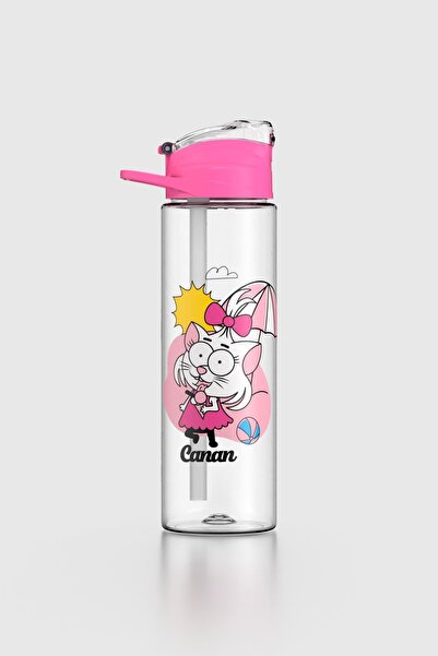 Renga Falcon Kral Şakir Canan Patterned 630 ml Tritan Children's Water Bottle with Straw 222031 Pink