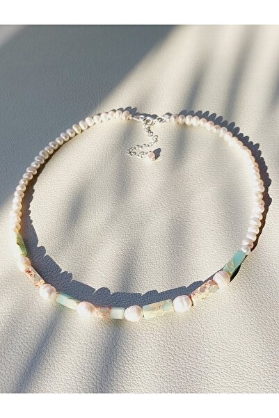 Abundo Colier din perle de cultura si jasp imperial cu argint 925, 41 cm