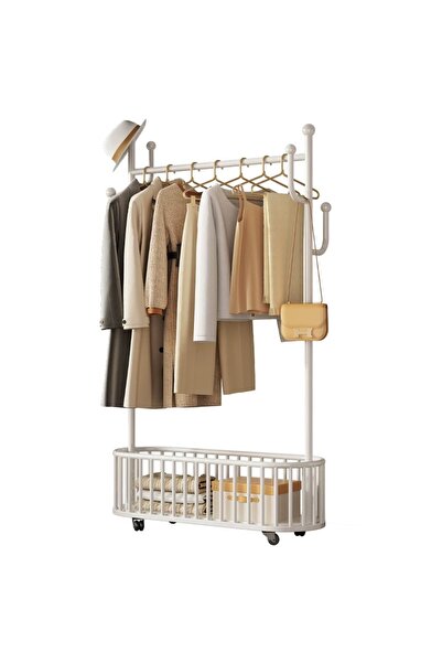Un Luxury Metal Clothes Hanger with Wheels - Modern and Practical Clothes Organizer in White