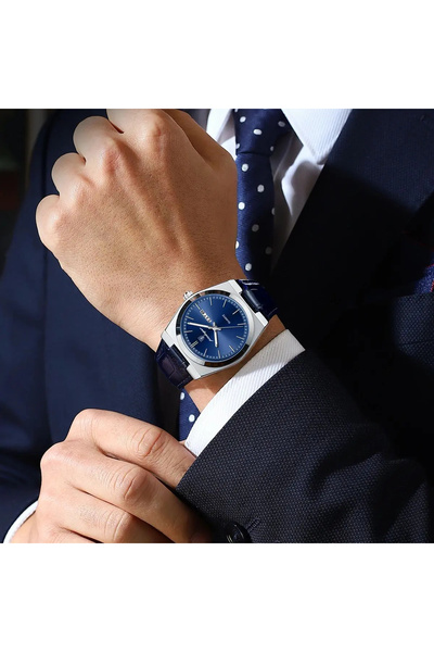 POEDAGAR Ceas bărbătesc de lux la modă, cu afișaj dată, zilele săptămânii, cuarț, piele, negru, albastru