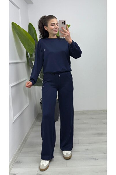 TUNAM BUTİK 1030 مطبوع طقم مودال أزرق داكن