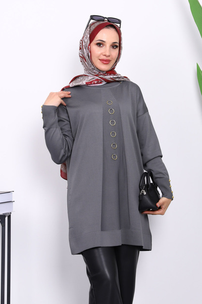 İmajButik Cold Yarn Knitwear Tunic with Smoked Front Detail