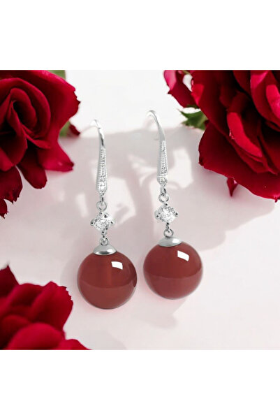 ORGANICYOU YIWUSHI Kadınlar İçin 1 Çift Yeni Basit Moda Benzersiz Akik Yuvarlak Boncuklu Küpeler