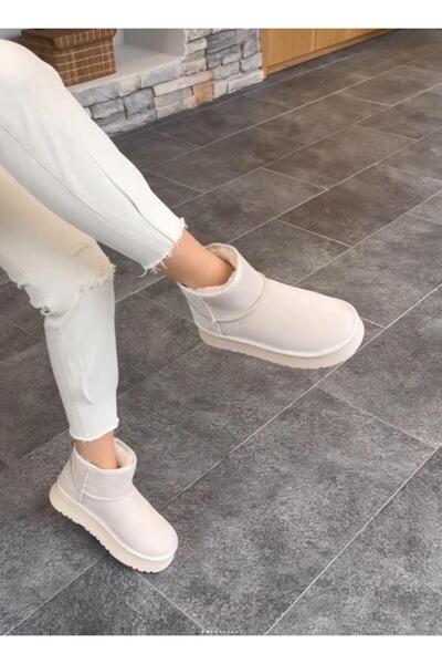 DİVA Krem Süet Kalın Taban Kadın Günlük Bot