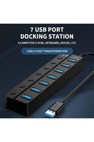 GoodTool USB 3.0 7-Port Portable Hub with Individual Power Switches, 5 Gbps