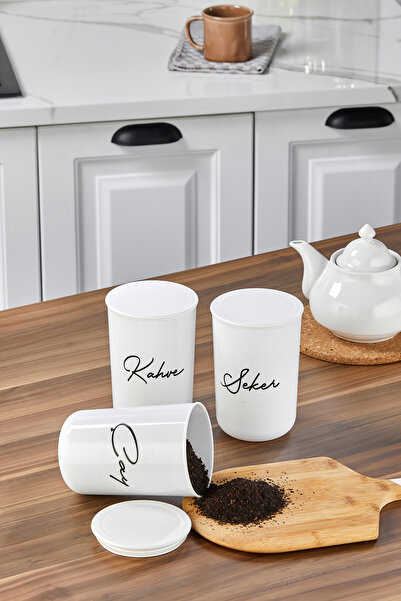 MODA OZY 3-Piece Plastic Vacuum Lid Transfer Label Acrylic (Plastic) Tea/Sugar/Coffee Jar 900ml