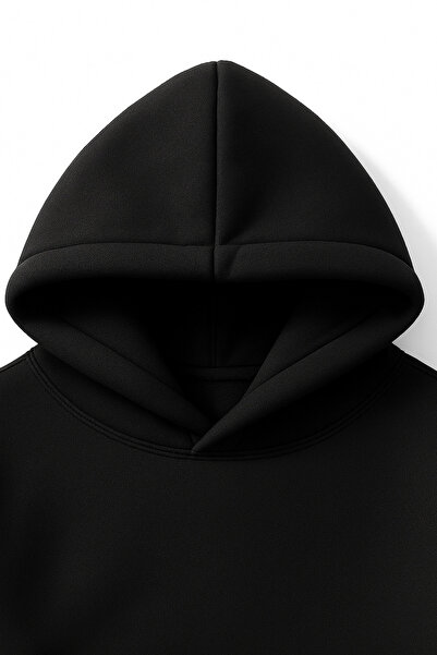 Altair Tr Black Oversized Basic Unisex Aloha Chi Printed Hooded Sweatshirt