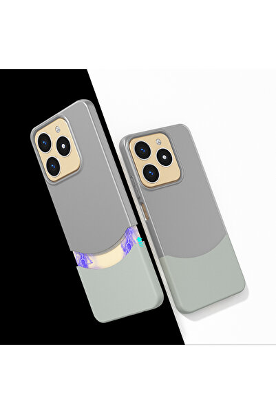 Realme C61 Kılıf Mıknatıslı Duble Kapak Gri