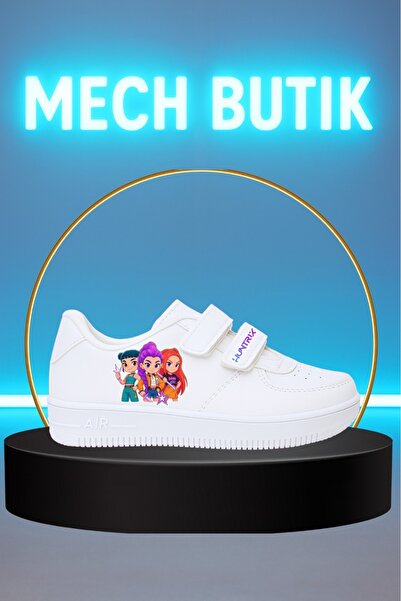 MECH BUTİK K-Pop Demon Hunters Hunterix cu imprimeu Pantofi sport pentru copii, cu velcro, alb-negru, cu potrivire confortabilă