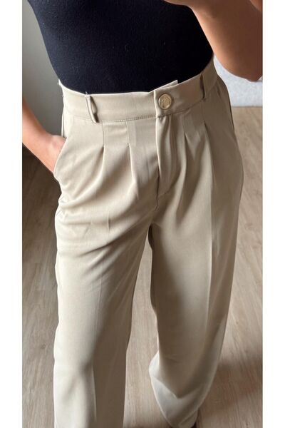 Fistan Byn Melisa Gold Düğme Pantolon Bej