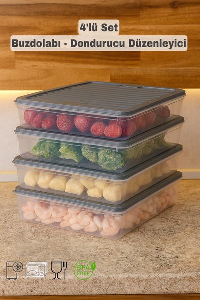 Funny Life مجموعة منظمات الثلاجة المكونة من 4 قطع - منظم الثلاجة - حاوية تخزي...