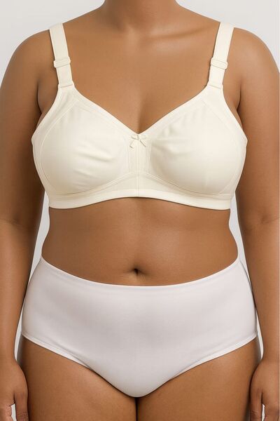 enmodaiçgiyim Ecru Large Size C Cup Stitch-Free Non-Wired Non-Padded Shaping / Sculpting Wide Strap Bra - No Trace