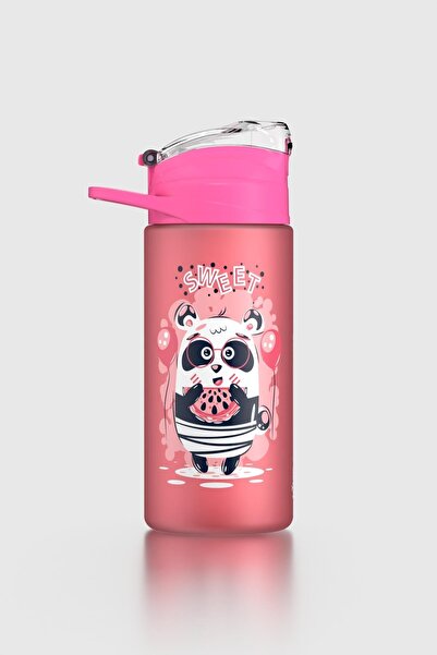 Renga Falcon Panda Patterned 500 ml Matte Tritan Children's Water Bottle with Straw 912037 Pink