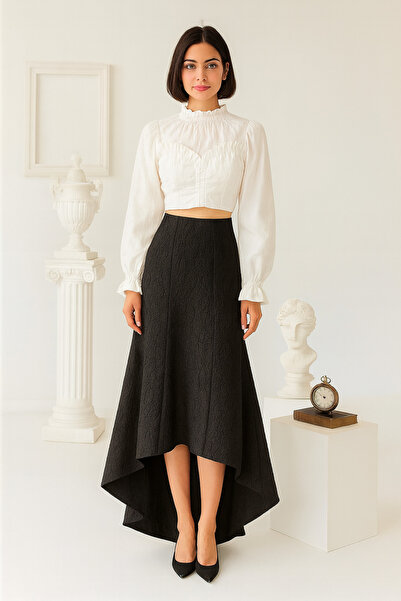 ŞIK VE MUTLU Jacquard Asymmetrical Patterned Periodic Skirt