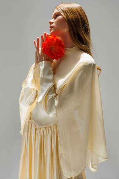 maveraja Bolerolu Saten Büzgülü Elbise