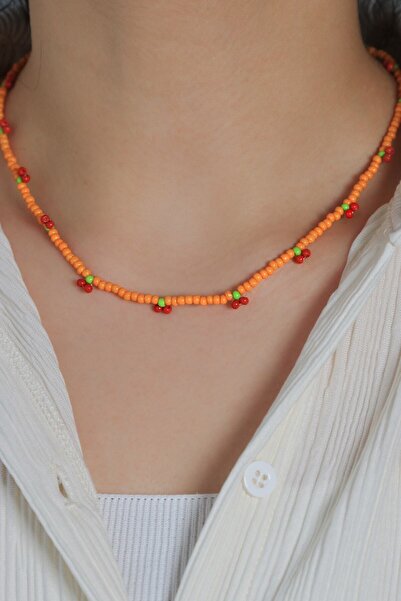 DenEs Life Sand Bead Cherry Necklace - Handmade