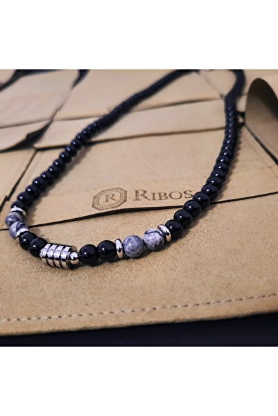 Ribos Men's Moddy necklace with black/gray beads - modern masculine accessory