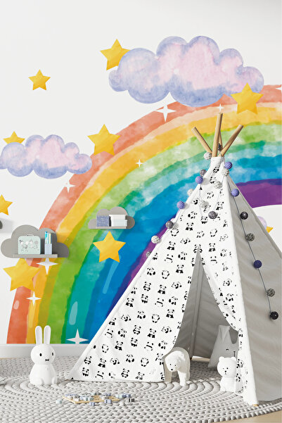 SDİGİTAL Gökkuşağı Bulut ve Yıldız Temalı Duvar Sticker – Çocuk & Bebek Odası...