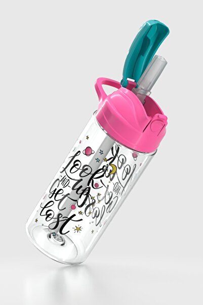 Renga Falcon Look up Patterned 500 ml Tritan Children's Water Bottle with Straw 912037 Fuchsia