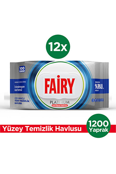 Fairy Platinum Antibakteriyel Yüzey Temizlik Havlusu 100 Yaprak 12 Adet | Bey...