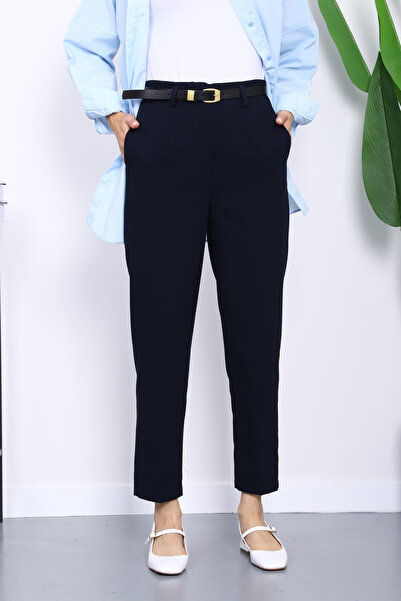 İmajButik Lacivert Kemerli Önü Pensli Havuç Kumaş Pantolon