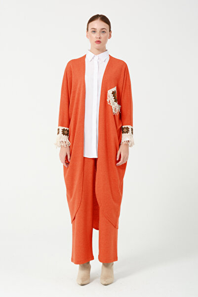 Hatun Atila Hatunatila Hera Fabric Oversized Pocket Detailed Cardigan Set 5004 Orange