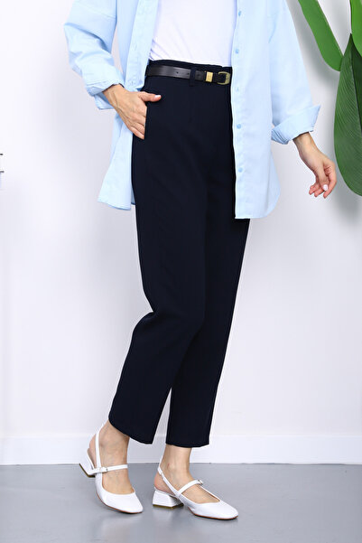 İmajButik Lacivert Kemerli Önü Pensli Havuç Kumaş Pantolon