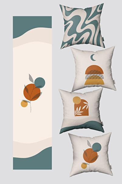 EsnafAli طقم غطاء وسادة مكون من 4 قطع وغطاء سرير واحد بنمط هندسي بوهيمي كريمي