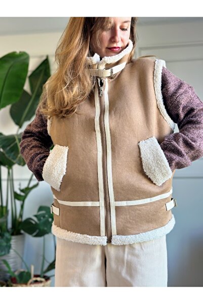 LUUN Camel Rengi İçi Tüylü Cepli Yelek